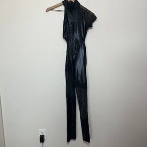 Tenth House Women Small Adult Dance Costume Jumpsuit One Shoulder Mesh Swirl Bla